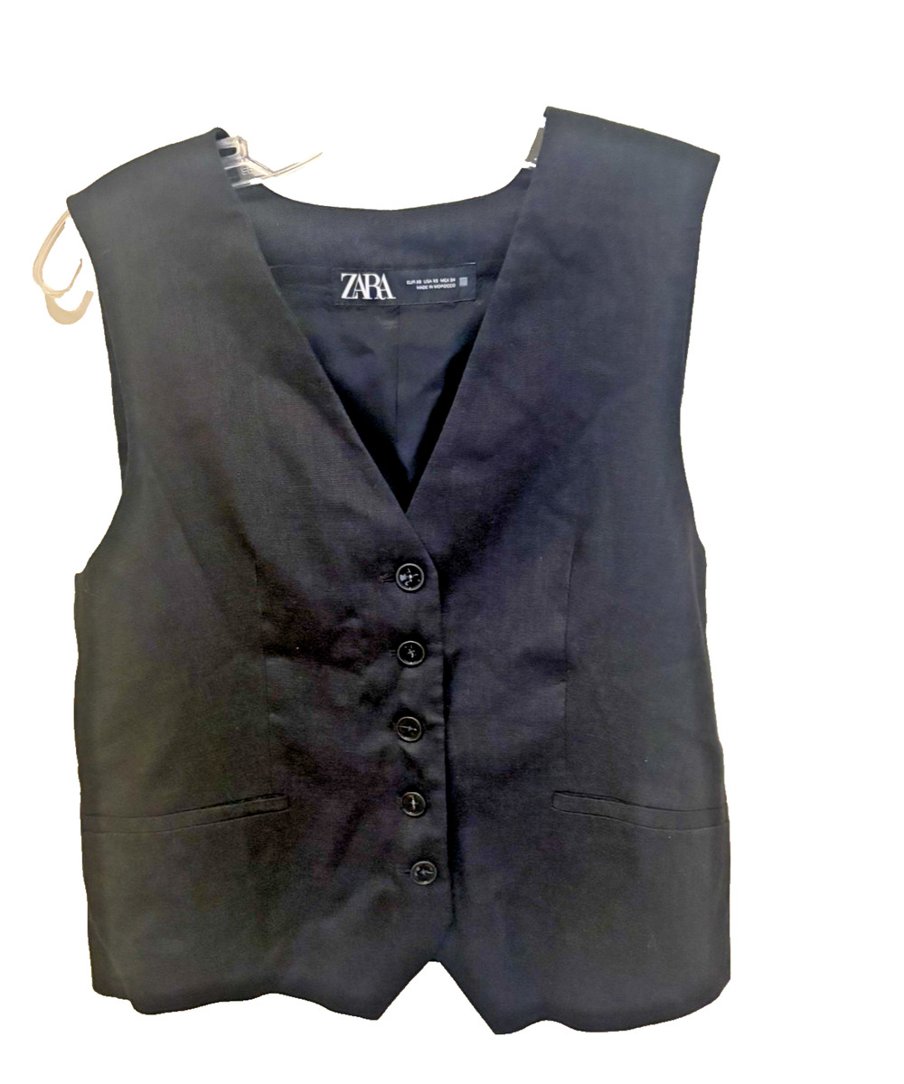 ZARA ZW Collection Minimalist Black VEST Sz X-Small Run Big